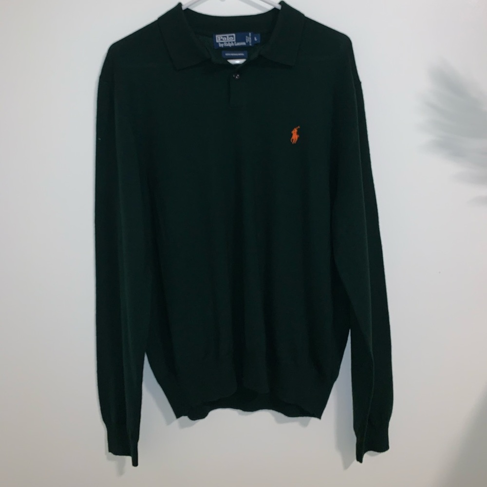 Ralph Lauren Men’s polo green wool shirt size L